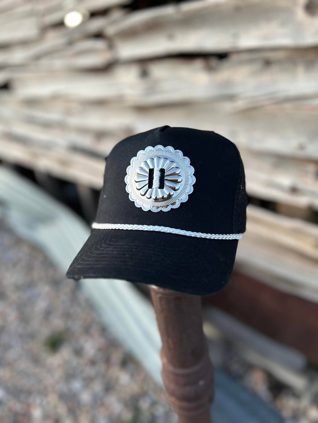 STELLA RAE BLACK CONCHO TRUCKER HAT