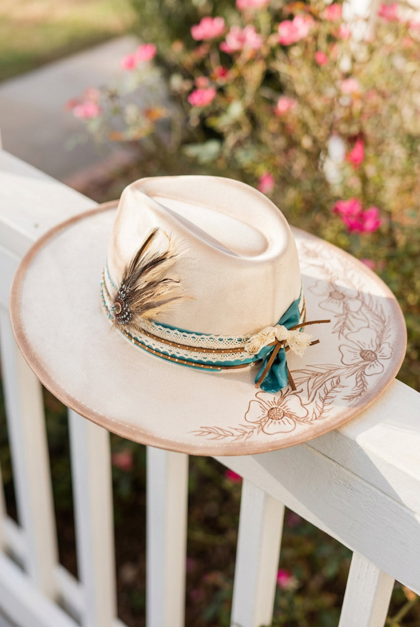 LOLA PEARL DISTRESSED FEATHER HAT