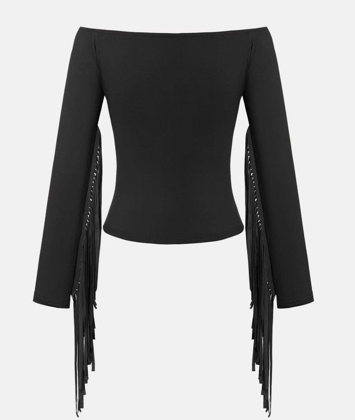 LORETTA OFF SHOULDER FRINGE SLEEVE TOP- BLACK