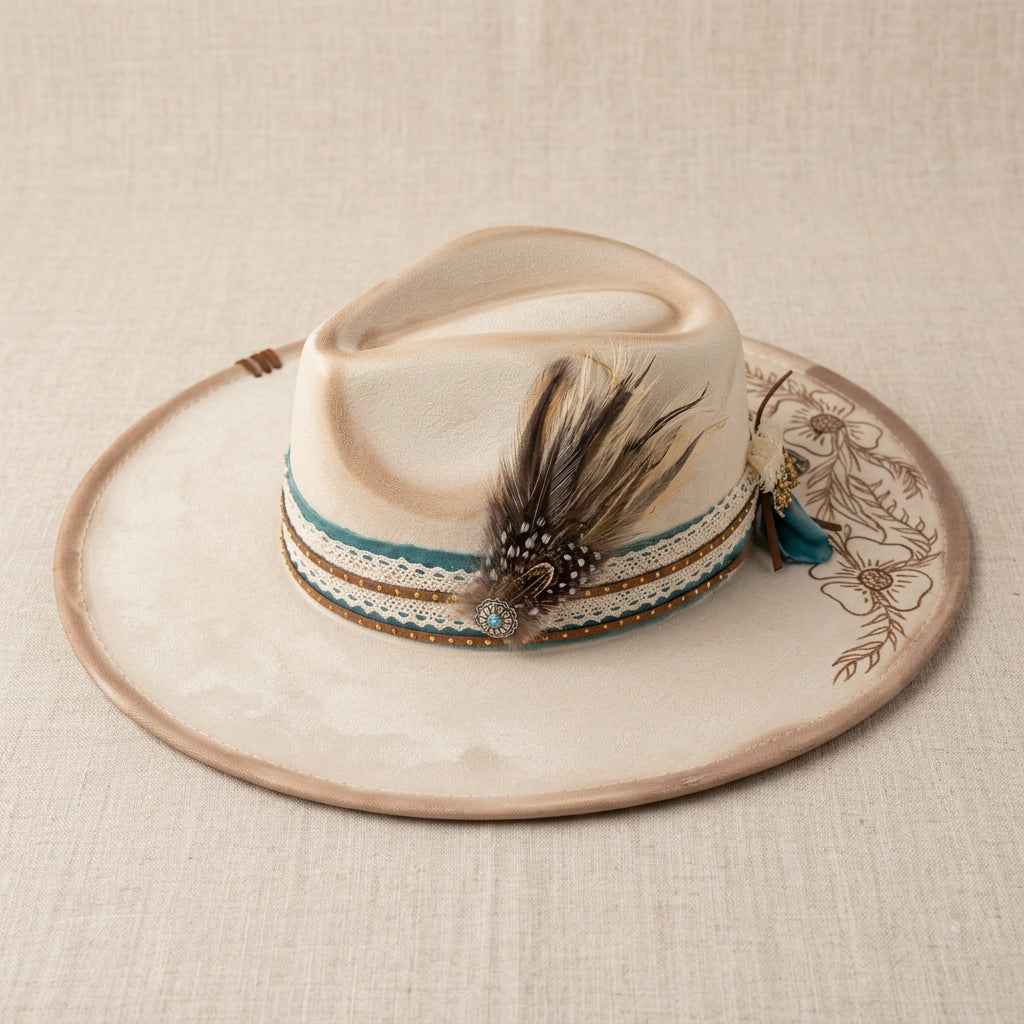LOLA PEARL DISTRESSED FEATHER HAT