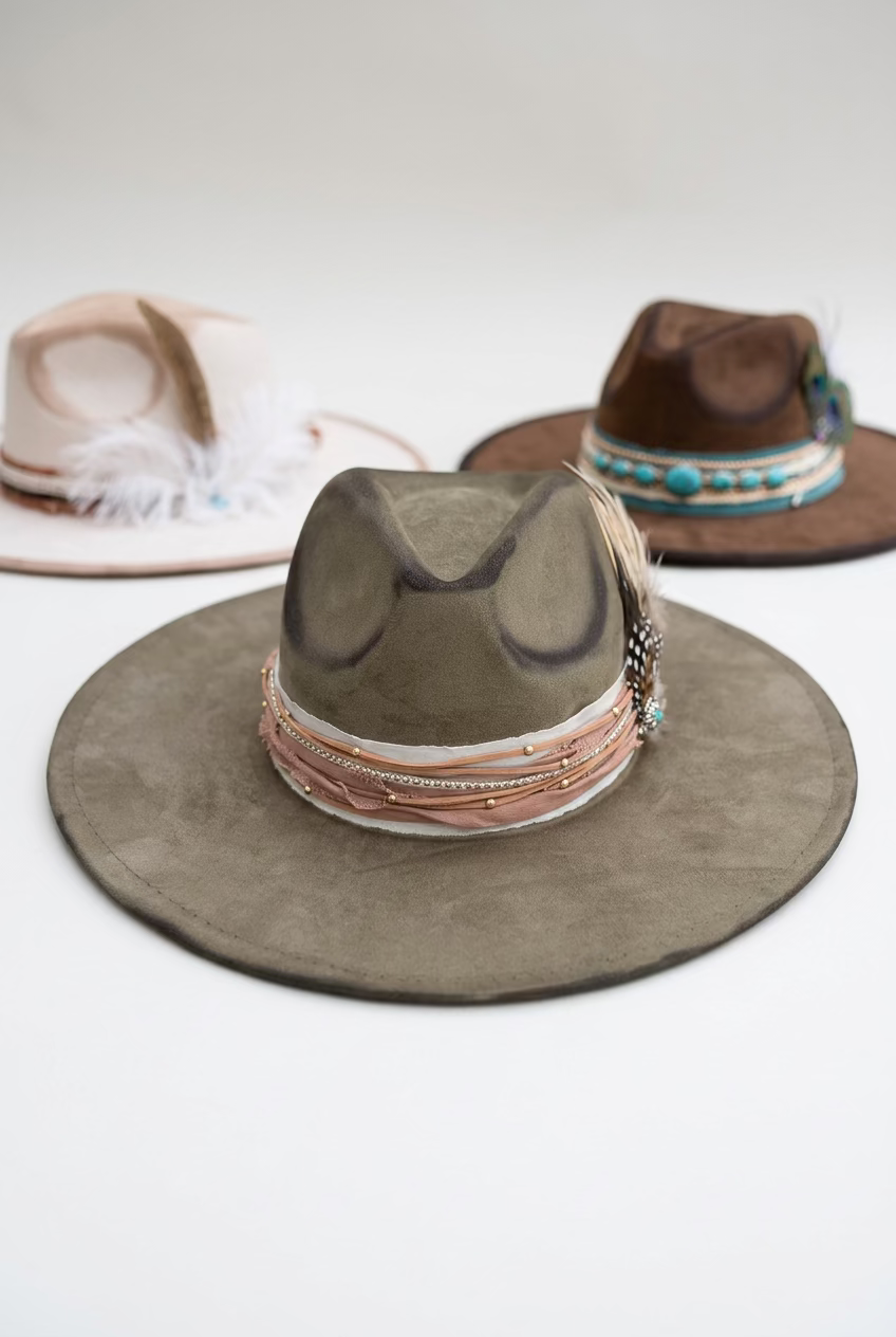 OLLIE JUNE DISTRESSED FEATHER HAT