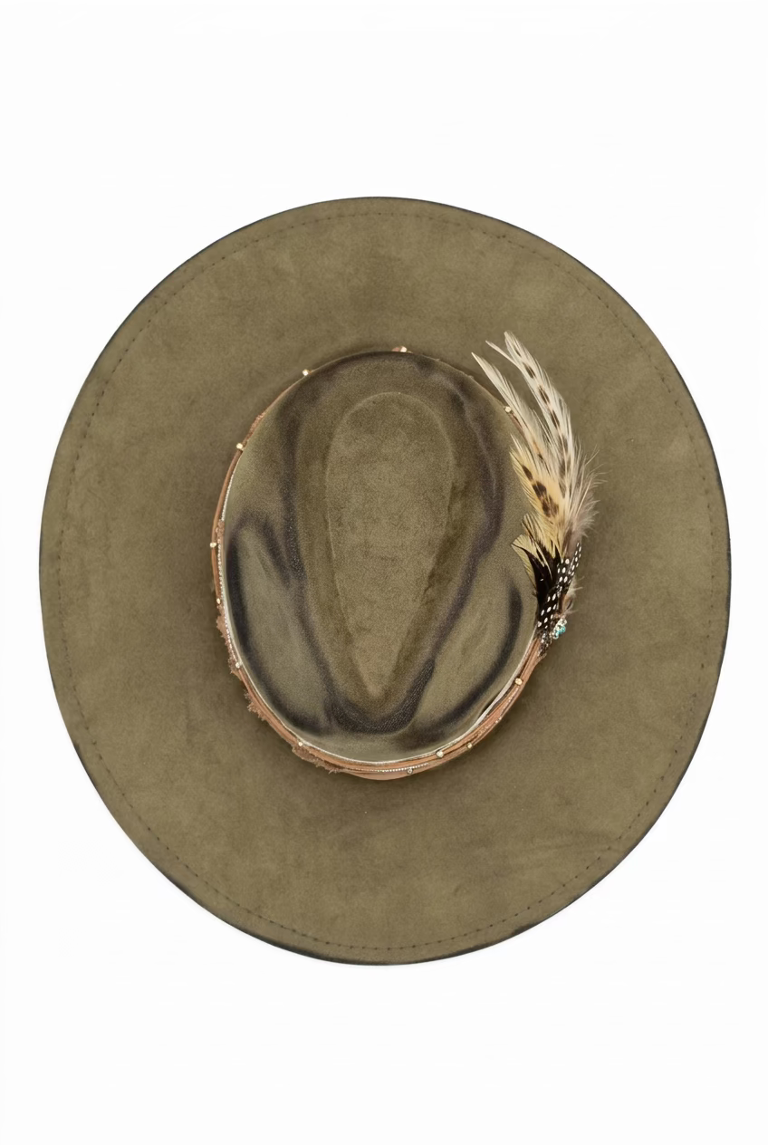 OLLIE JUNE DISTRESSED FEATHER HAT