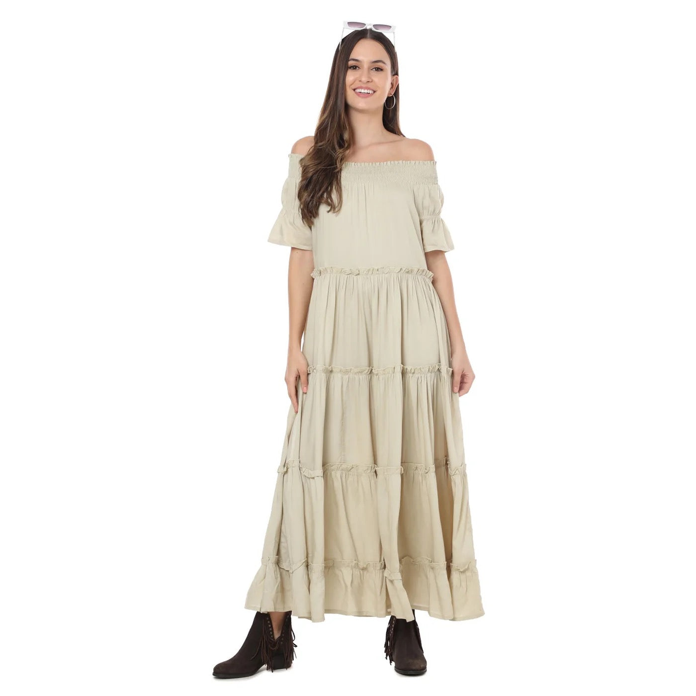 BETTY OFF SHOULDER RUFFLE MAXI DRESS