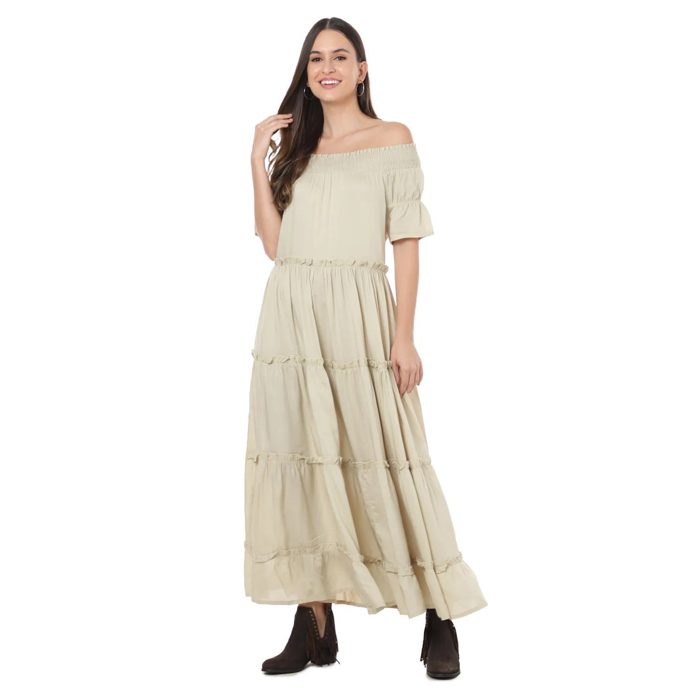 BETTY OFF SHOULDER RUFFLE MAXI DRESS