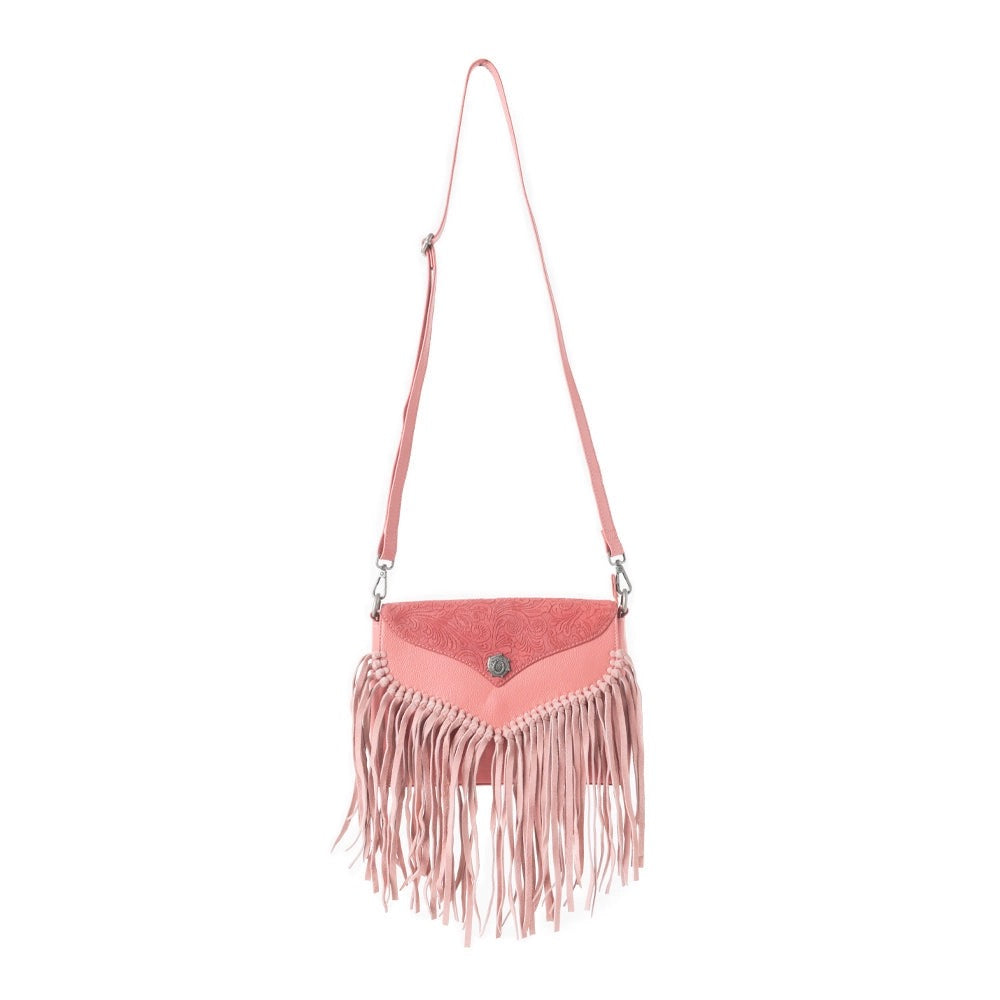 PRESCILLA TOOLED LEATHER FRINGE CROSSBODY BAG