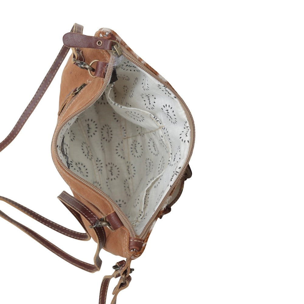 CHARLENE COW HIDE & FLORAL BAG