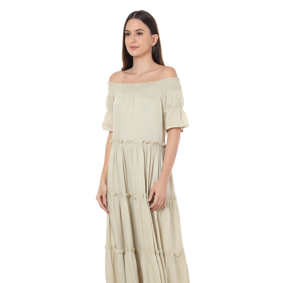 BETTY OFF SHOULDER RUFFLE MAXI DRESS