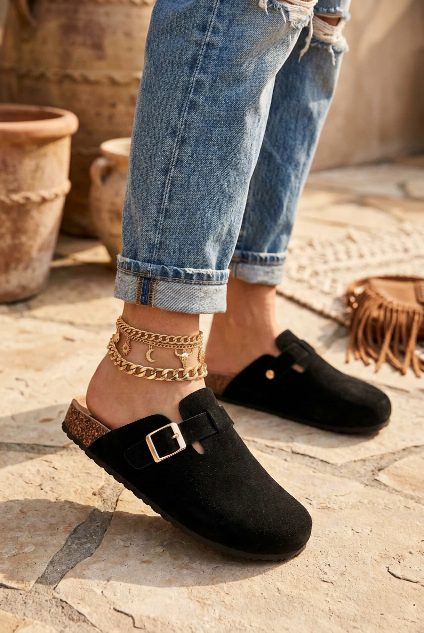 WANDA BLACK CLOGS SLIP-ON MULE