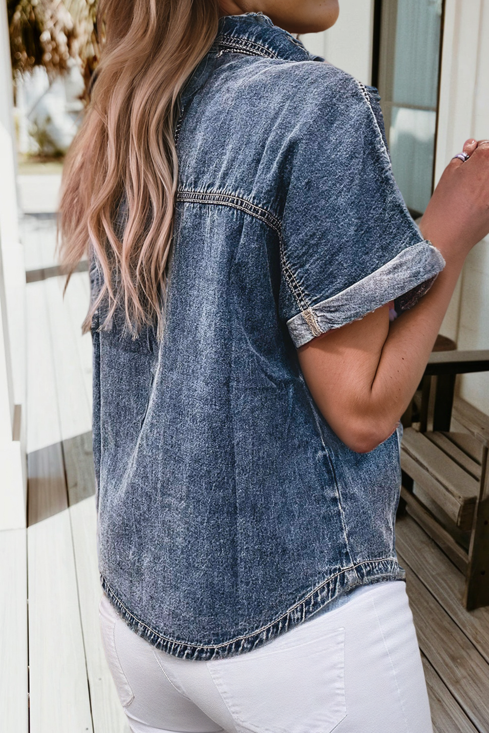 DANNIE RAE DENIM SHORT SLEEVE BUTTON SHIRT