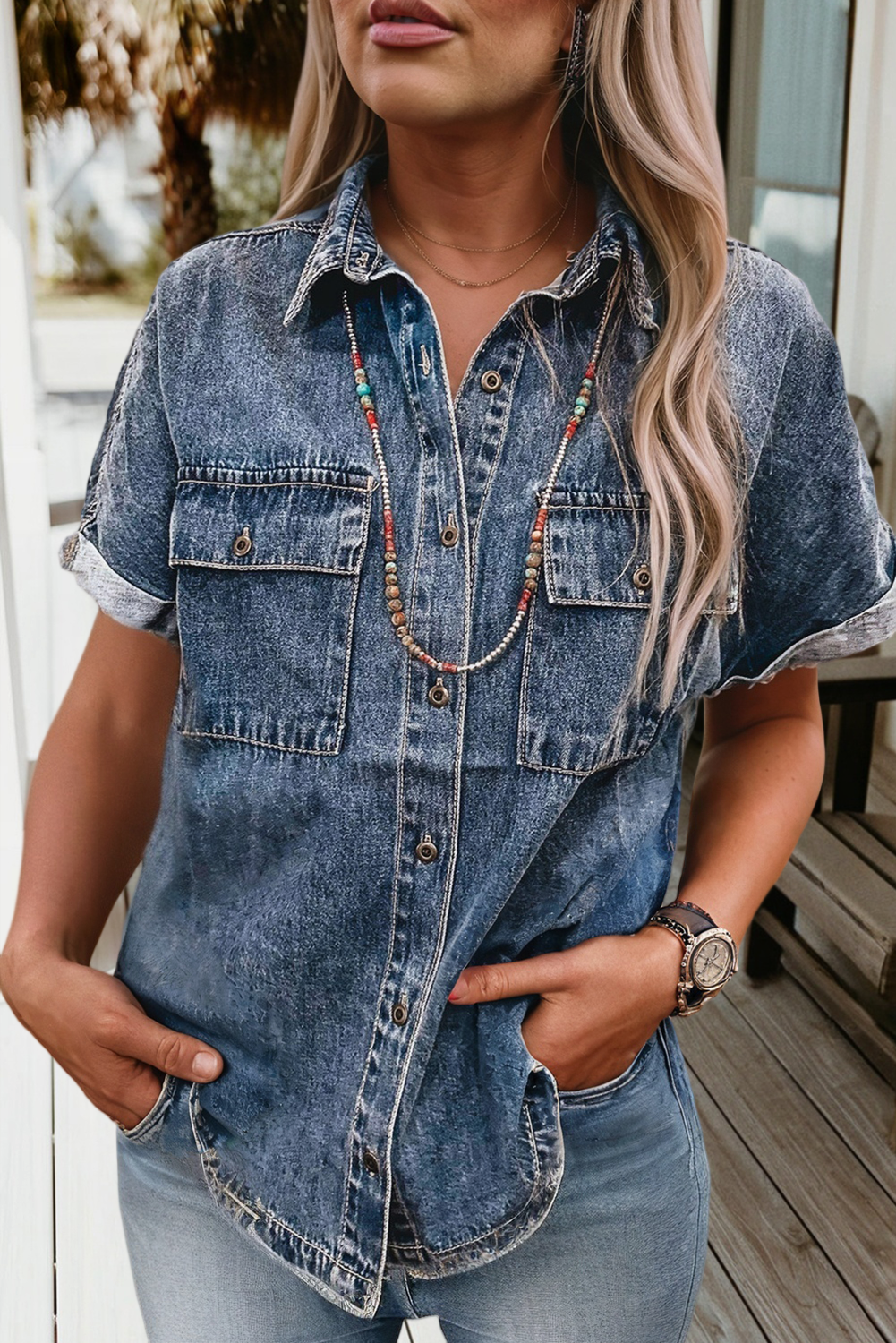 DANNIE RAE DENIM SHORT SLEEVE BUTTON SHIRT