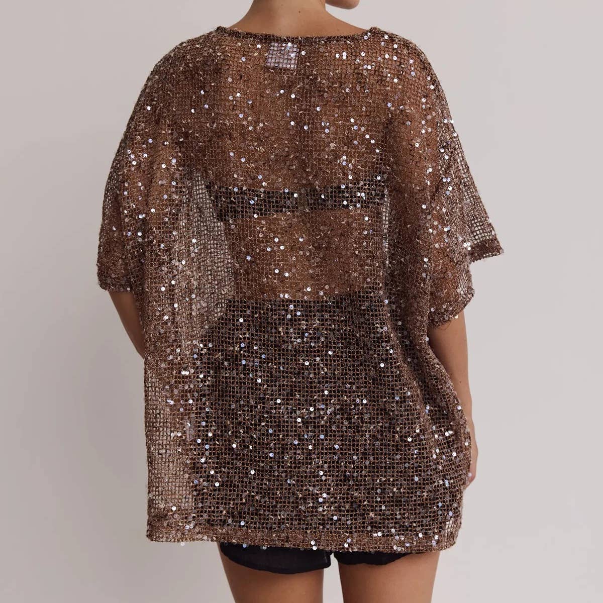 STEVIE RAE OVERSIZED SEQUIN TOP- CHOCOLATE